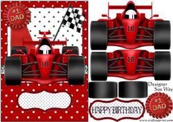 Dad's Birthday Racing Car (red) Card Front and Decoupage