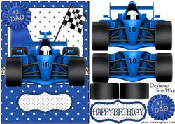 Dad's Birthday Racing Car (blue) Card Front and Decoupage