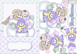 Pastel Snow Family Card Front and Decoupage