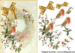 Christmas Robin and Lace Card Front and Decoupage