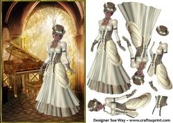 Steampunk Piano Lady Card Front and Decoupage