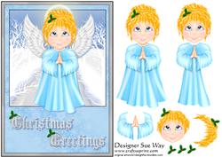 Blue Christmas Angel (light) Card Front and Decoupage