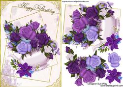 Flower Filled Happy Birthday Teapot Card Front Decoupage