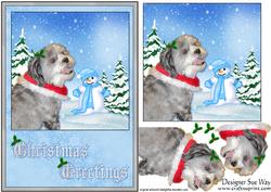 Christmas Shichon Dog in the Snow Card Front and Topper