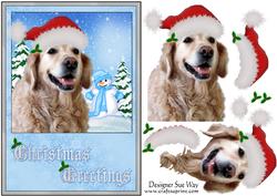 Golden Retriever Santa in the Snow Card Front and Decoupag