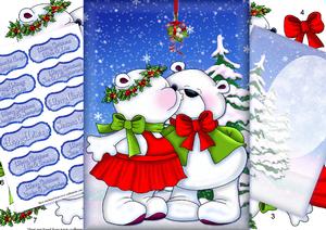 Christmas Kissing Bears Snow Scene A4 Card Kit