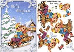 Christmas Sledging Children Card Front