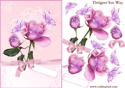 Pink Ribbon Tied Roses Card Front and Decoupge