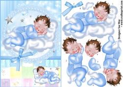 New Baby Boy Sleeping on a Cloud Decoupage
