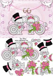 Cute Wedding Mice Bride and Groom Decoupage