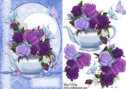 Tea Pot of Roses Card Front and Decoupage
