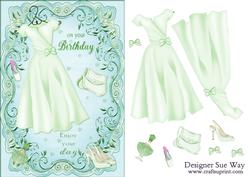 Birthday Glamour in Green Card Front and Decoupage