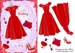 Birthday Glamour in Red Card Front and Decoupage