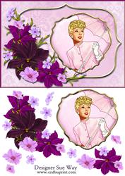 Cameo Lady with a Pink Parasol Decoupage
