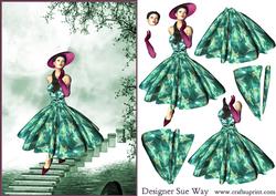 1950's Lady on a Magical Bridge Decoupage