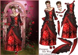 Deep Red Rose Vintage Lady Decoupage