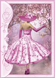 1950's Lady in Pink Catching Butterflies A4 Card Front