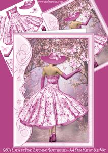 1950's Lady in Pink Catching Butterflies A4 Mini Kit