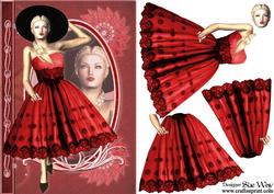 1950's Red and Black Lace Lady Fashion Reflections Decoupage