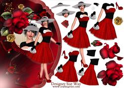Dressed Up Red Rose Lady Shaped Card Front Decoupage