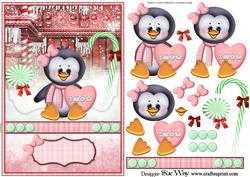 Sweet Penguin Christmas Card Front and Decoupage