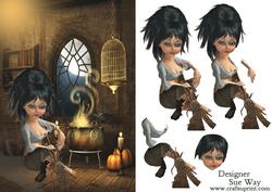Halloween Witch and Her Cauldron Card Front and Decoupage