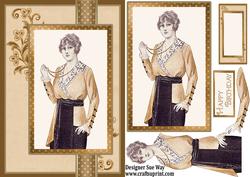 Portrait of a Lady in Gold Ribbon Topper Card Front