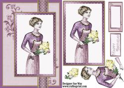 Portrait of a Lady in Blush Rose Ribbon Topper Card Front