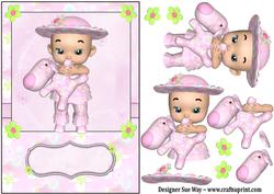 Baby Girl and Her Stuffy Card Front and Decoupage