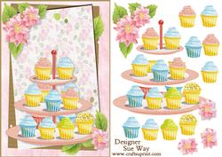 Cupcakes on a Cake Stand Card Front and Decoupage
