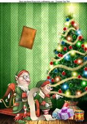 Checking It Twice Christmas Elves A4 Card Front