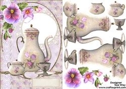 Vintage Floral Tea Set Card Front and Decoupage