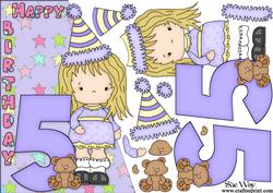 Girls 5th Birthday Card Front and Decoupage