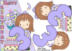 Girls 3rd Birthday Card Front and Decoupage