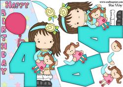 Girls 4th Birthday Card Front and Decoupage