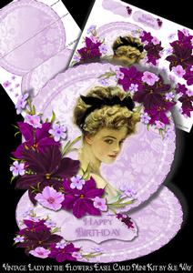 Vintage Lady in the Flowers Round Easel Card Mini Kit