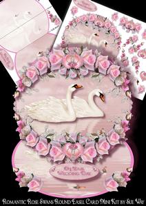 Romantic Rose Swans Round Easel Card Mini Kit