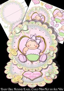 Baby Girl Scalloped Round Easel Card Mini Kit