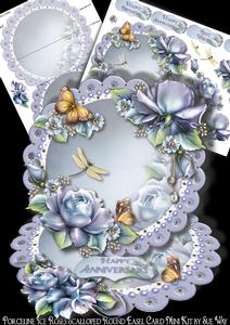 Porceline Ice Roses Scalloped Round Easel Card Mini Kit