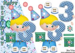 Boys 3rd Birthday Card Front and Decoupage