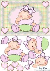 Love Heart Baby Girl Card Front and Decoupage