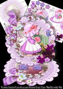 Flower Garden Lady Scalloped Round Easel Card Mini Kit