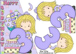 Blonde Girls 3rd Birthday Card Front and Decoupage
