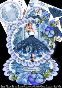 Blue Moon Rock and Roll Lady Scalloped Round Easel Card