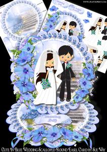 Cute in Blue Wedding Scalloped Round Easel Card