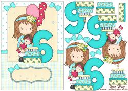 Girls Sixth Birthday Party Card Front and Decoupage