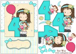 Girls Fourth Birthday Party Card Front and Decoupage