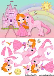 Princess and Her Little Unicorn Card Front and Decoupage