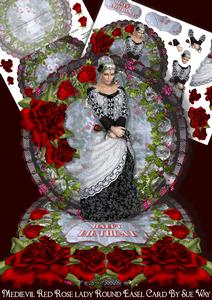 Medievil Red Rose Lady Round Easel Card Mini Kit