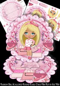 Fashion Girl Scalloped Round Easel Card